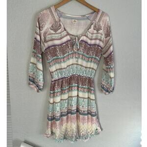 O’Neill Pastel Paisley Boho Dress Surfer Beachy Hippie Ruffle Summer Vacation
